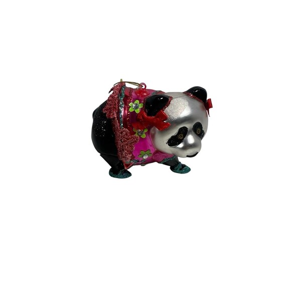 Festive Panda Hand Blown Glass Christmas Ornament - BestPysanky - EUC - Picture 4 of 8